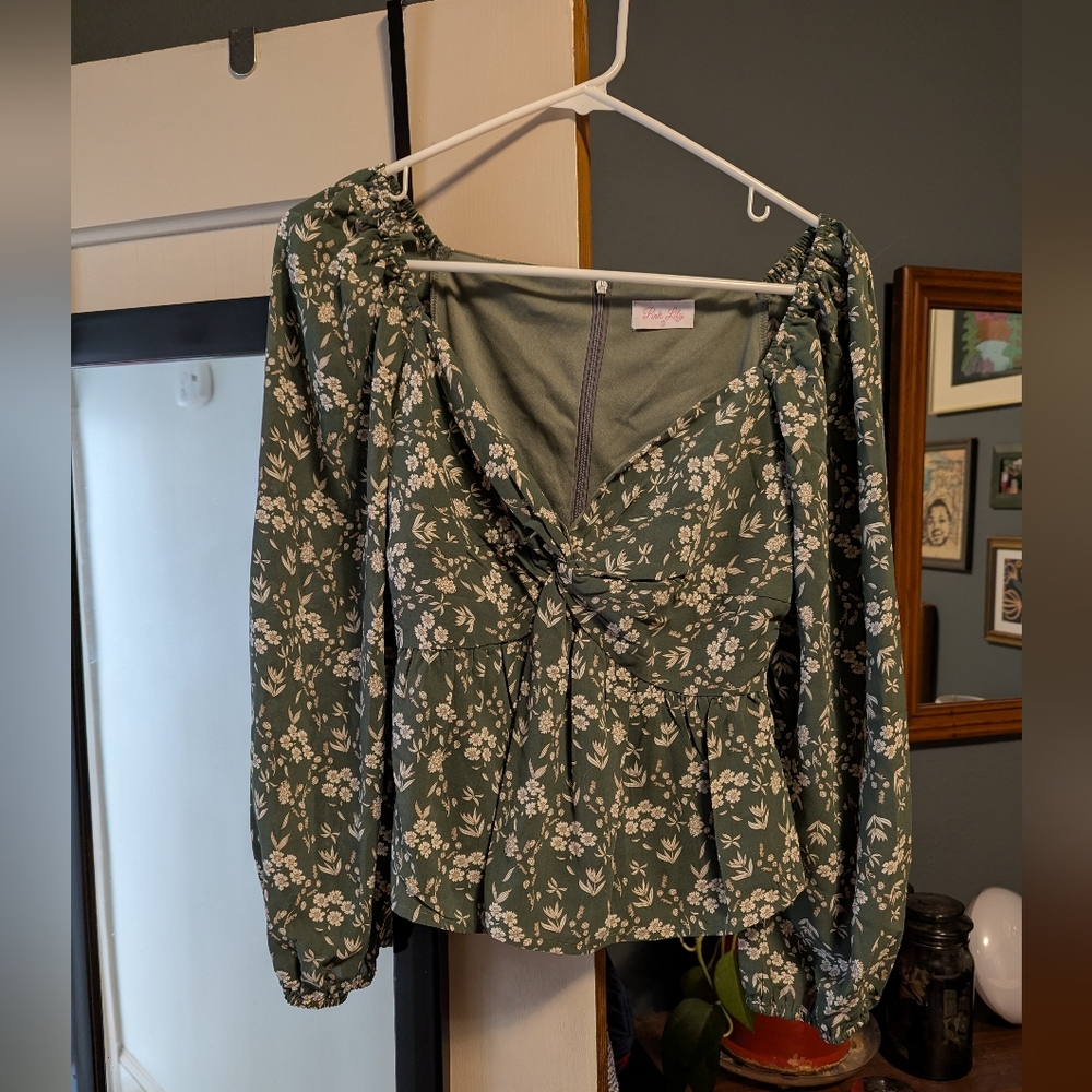 Pink Lily - Green Peplum Blouse size small